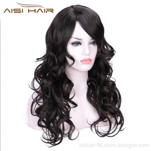 Heat Resistant Synthetic Long Wavy Black Body Wave Cosplay Party Fashion Fiber Hair Wig For Black Women Wigs